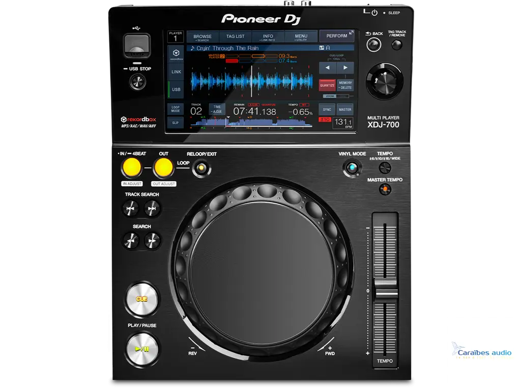 Lecteur DJ multimédia compact Pioneer DJ XDJ-700 avec écran tactile allumé